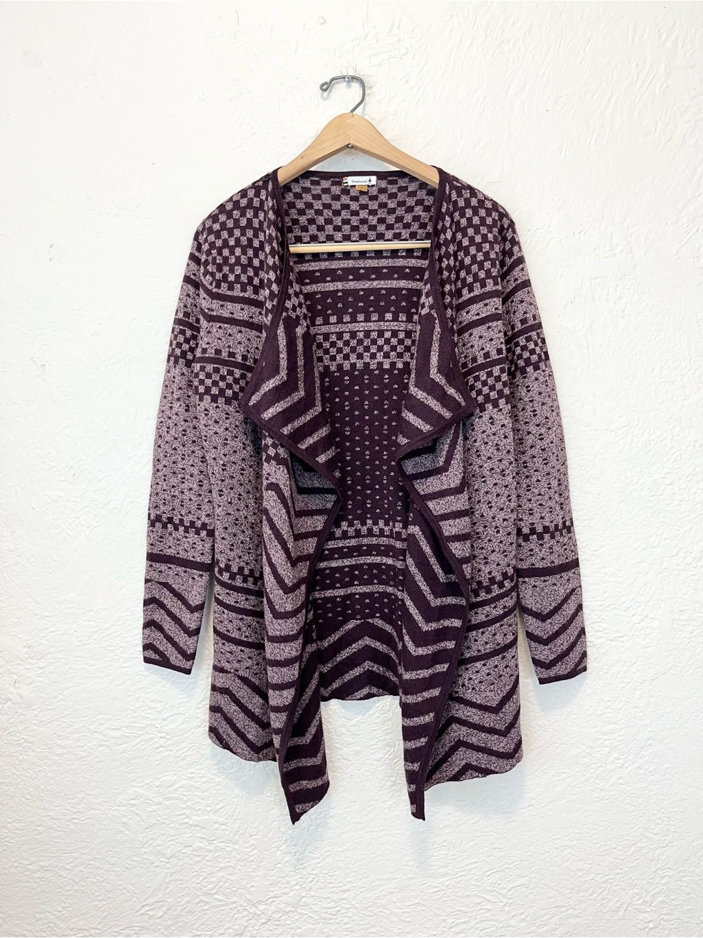 Smartwool Cardigan Sweater Purple Wool Blend Open Draped Front Large L